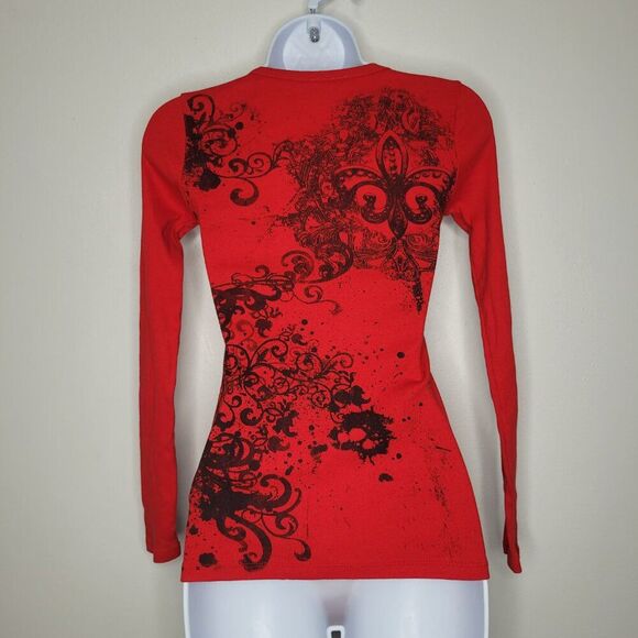 y2K red black grunge cyber thermal studded emo long sleeve top size medium - Picture 3 of 6